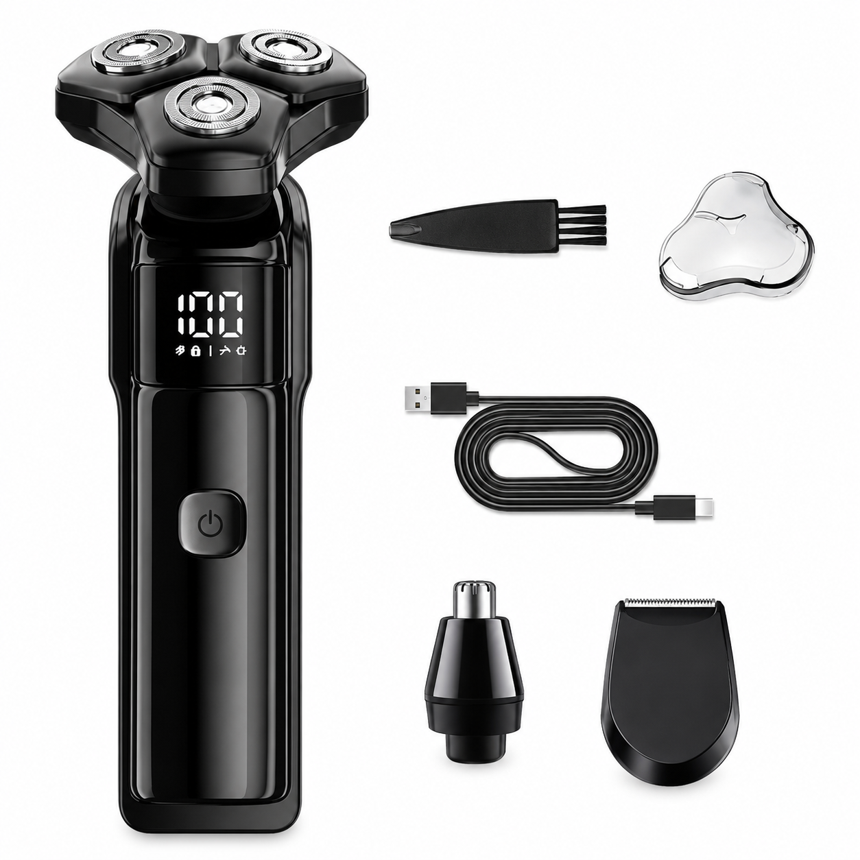 Men's 3-Head Electric Rotary Shaver Upgraded Set - Type-C Rechargeable LCD
