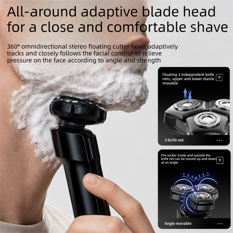 Men's 3-Head Electric Rotary Shaver Upgraded Set - Type-C Rechargeable LCD view 2