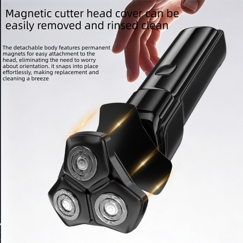 Men's 3-Head Electric Rotary Shaver Upgraded Set - Type-C Rechargeable LCD view 3