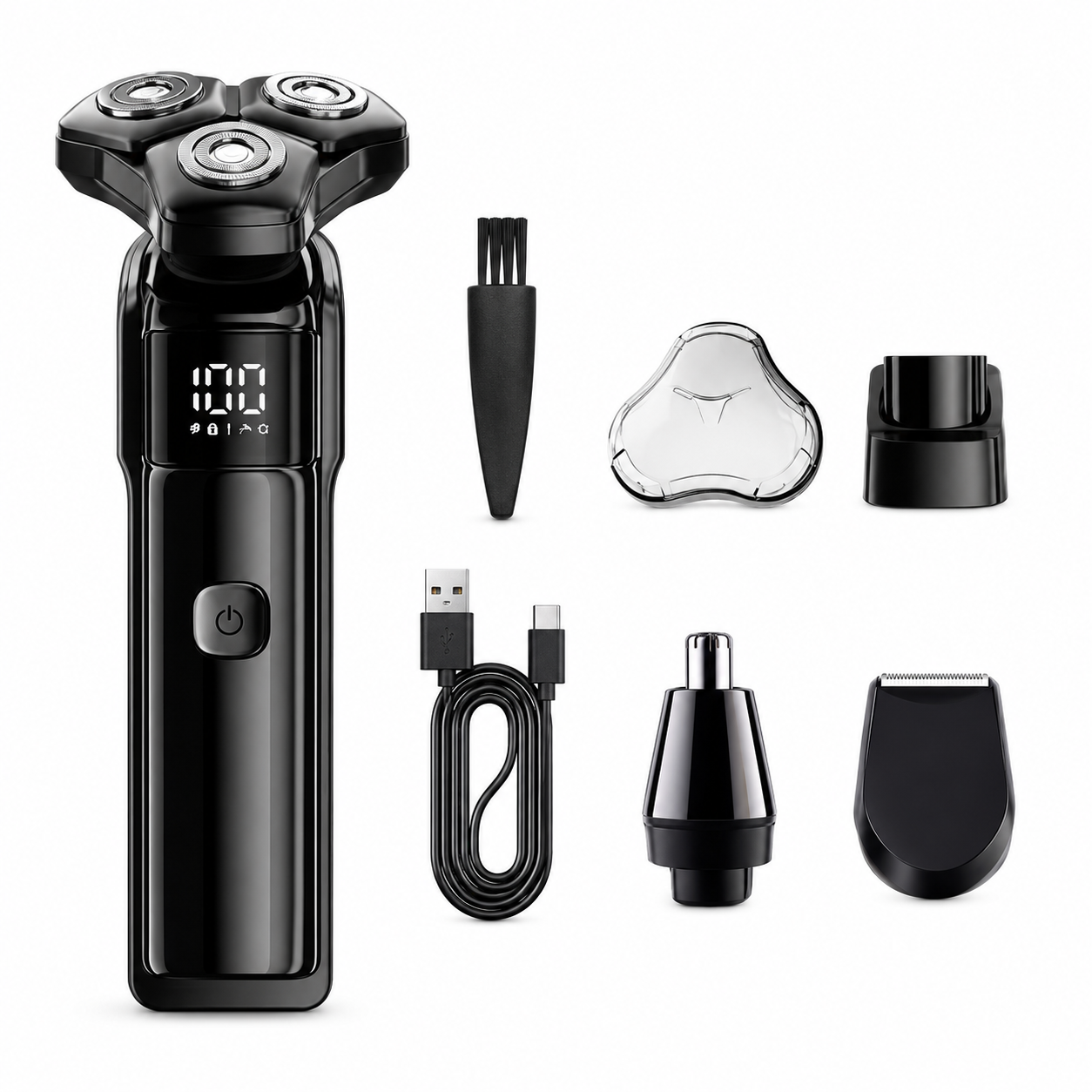 Men's 3-Head Electric Rotary Shaver Deluxe Set - Type-C Rechargeable LCD