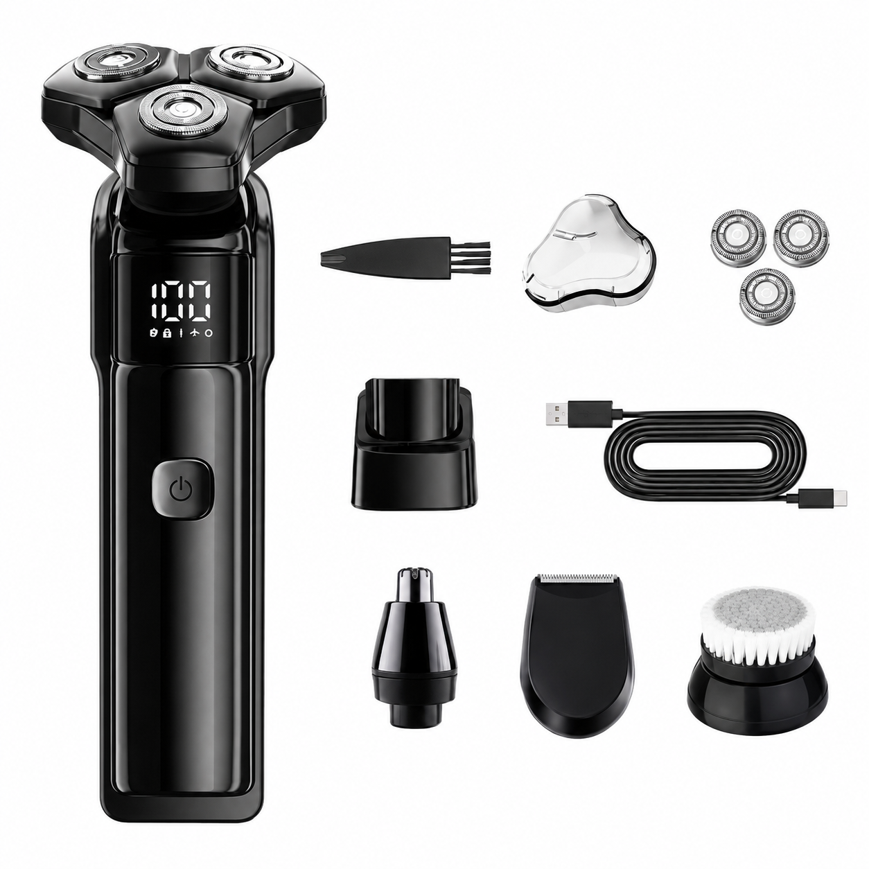 Men's 3-Head Electric Rotary Shaver Premium Set - Type-C Rechargeable LCD