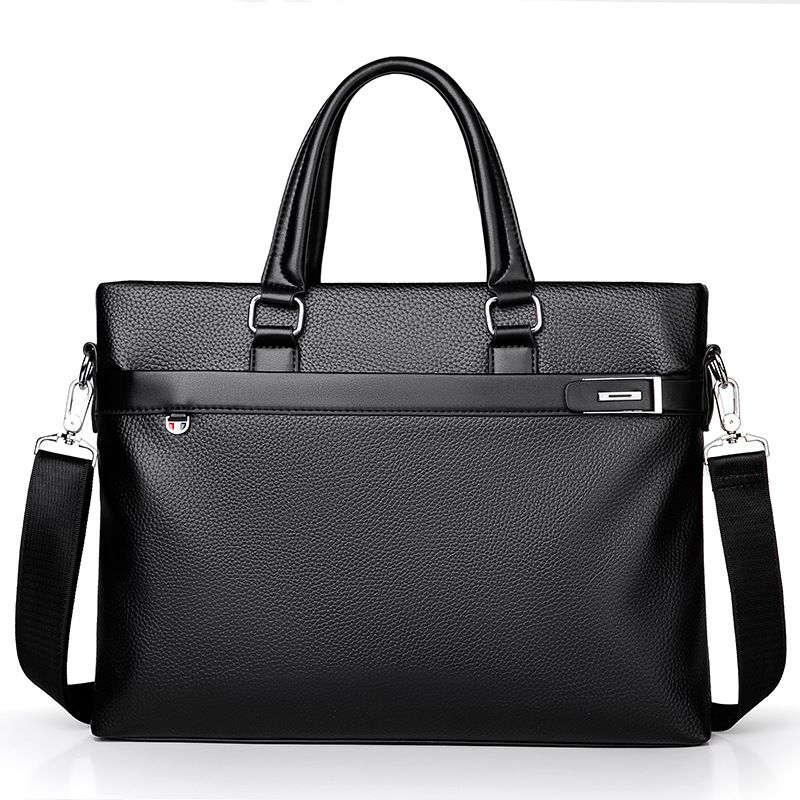 Black Men's PU Leather Briefcase - Waterproof Laptop Messenger Bag with