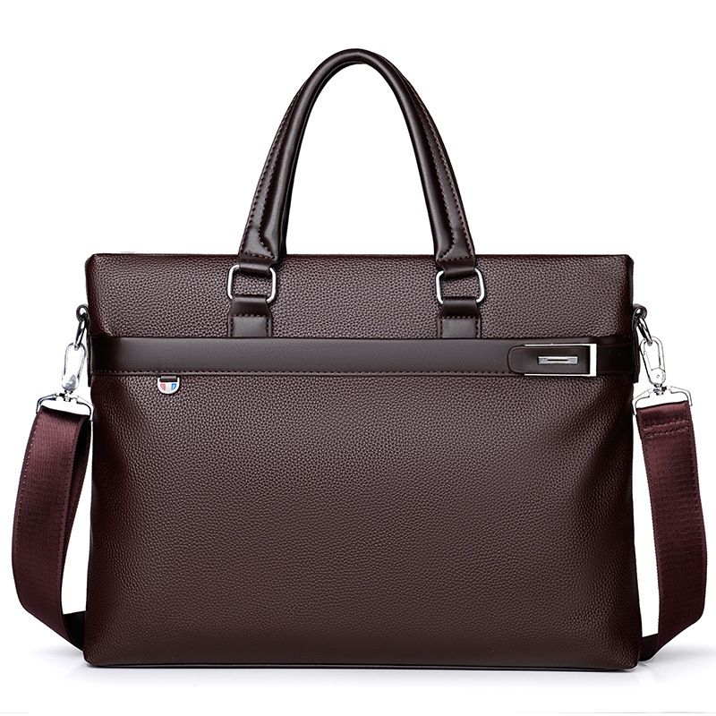 Brown Men's PU Leather Briefcase - Waterproof Laptop Messenger Bag with
