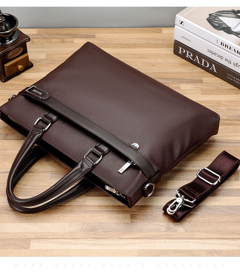 Brown Men's PU Leather Briefcase - Waterproof Laptop Messenger Bag with view 2