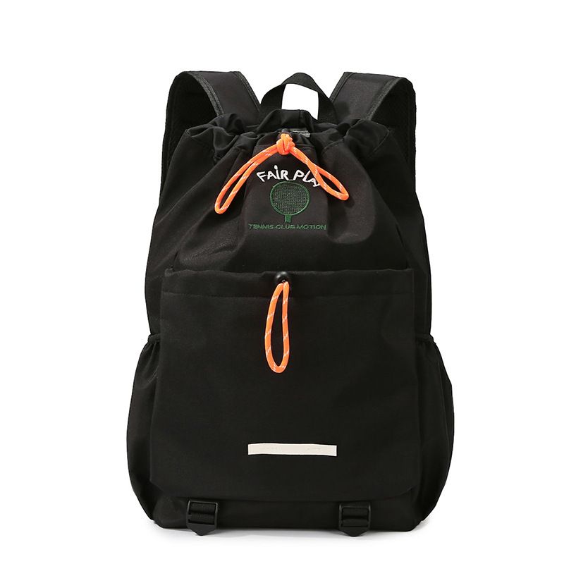 Black Sports Drawstring Backpack - Large Capacity Badminton