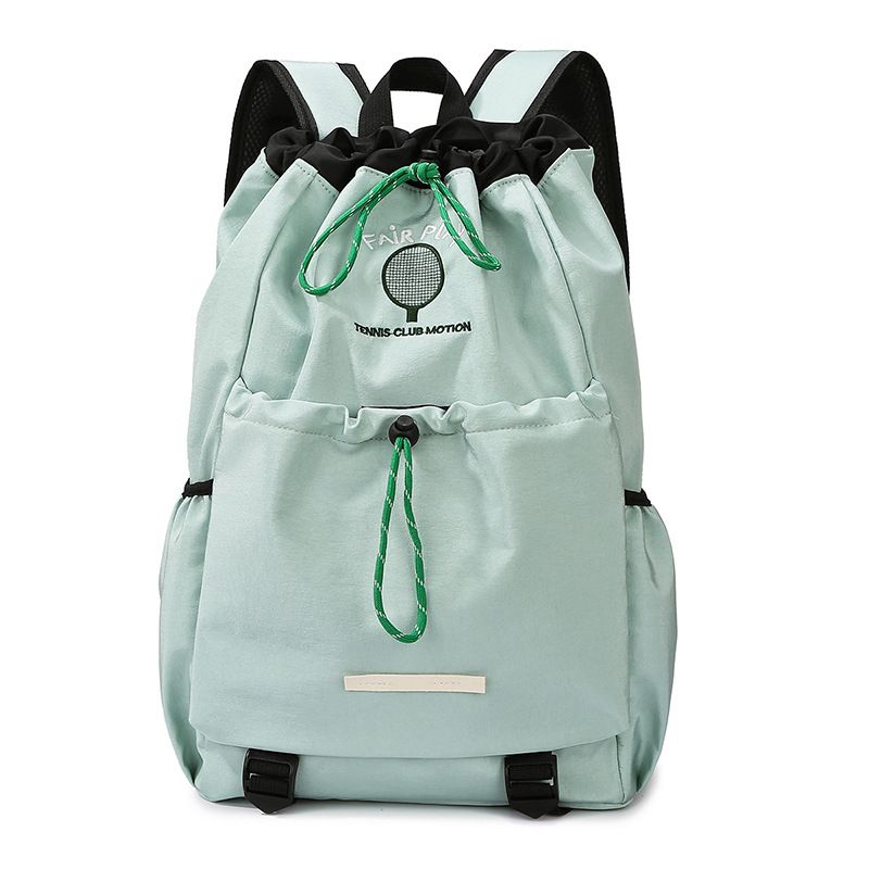 Green Sports Drawstring Backpack - Large Capacity Badminton