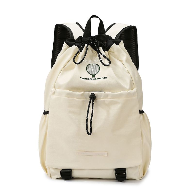 Beige Sports Drawstring Backpack - Large Capacity Badminton