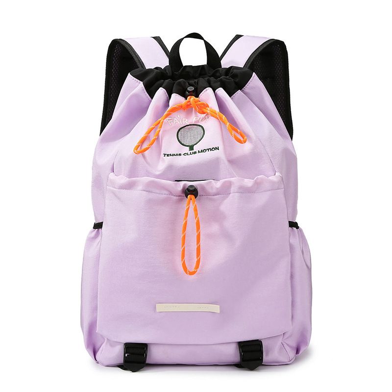 Purple Sports Drawstring Backpack - Large Capacity Badminton