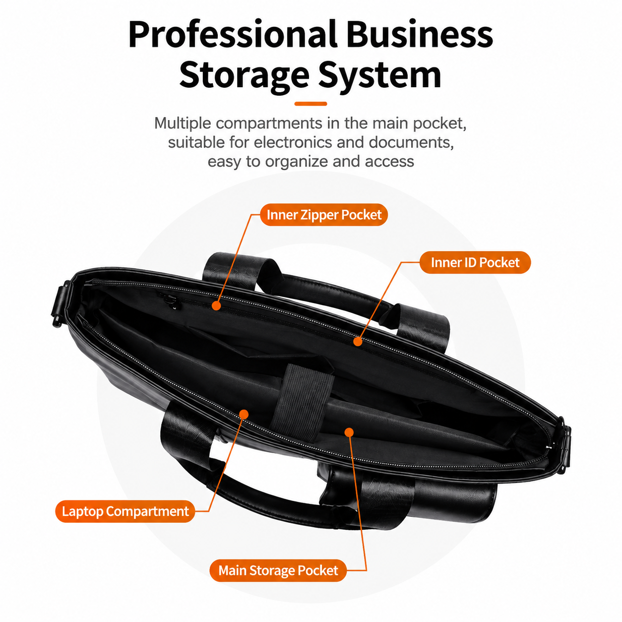 Black Men's Laptop Bag - Large Capacity Multi-Compartment Shoulder and Hand view 4