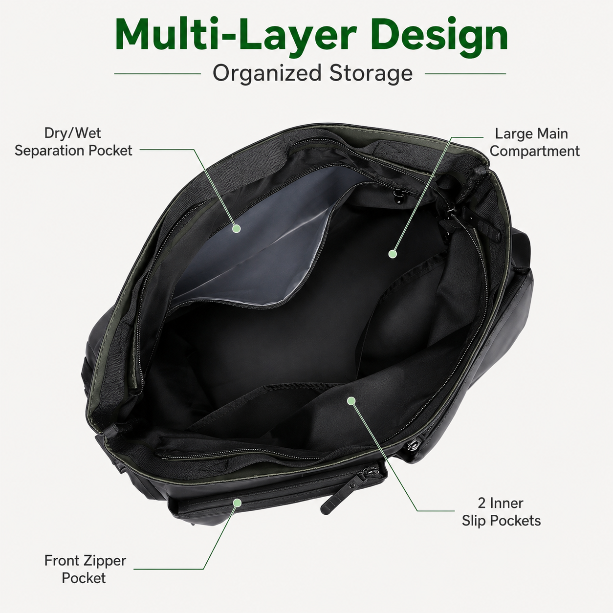 Black Expandable Travel Shoulder Bag - Large Capacity Gym and Duffel Bag with view 5