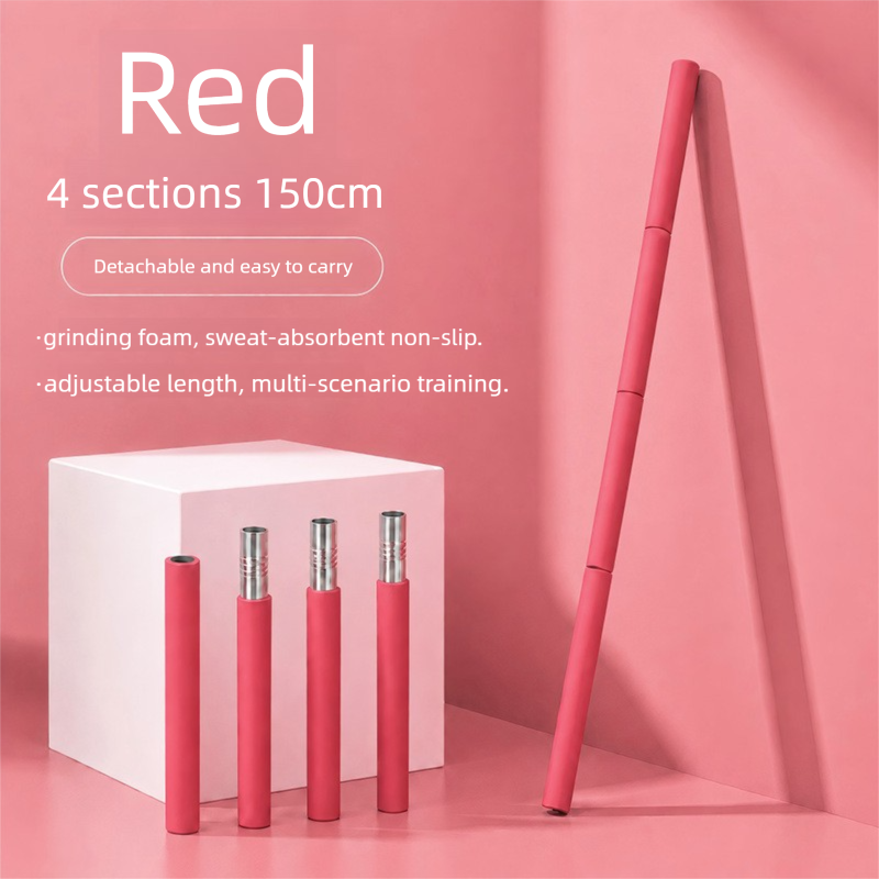 150cm Yoga Stretch Stick (Red)- Detachable 4 Section Foam Covered Steel Rod view 2