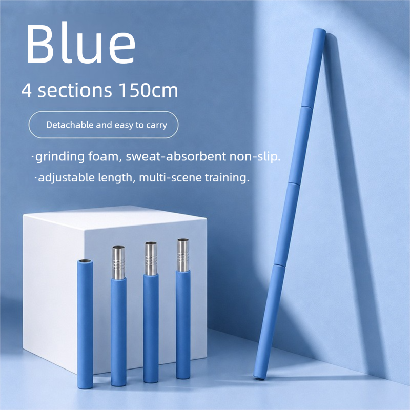 150cm Yoga Stretch Stick (Blue)- Detachable 4 Section Foam Covered Steel Rod view 2