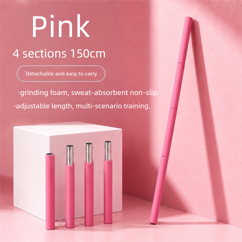 150cm Yoga Stretch Stick (Pink)- Detachable 4 Section Foam Covered Steel Rod view 2