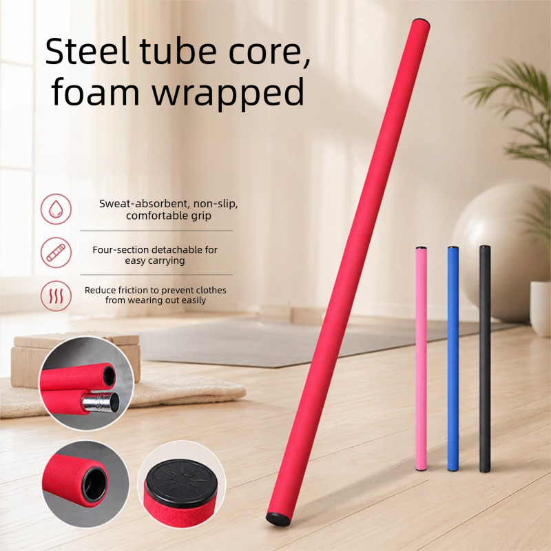 150cm Yoga Stretch Stick (Pink)- Detachable 4 Section Foam Covered Steel Rod view 3