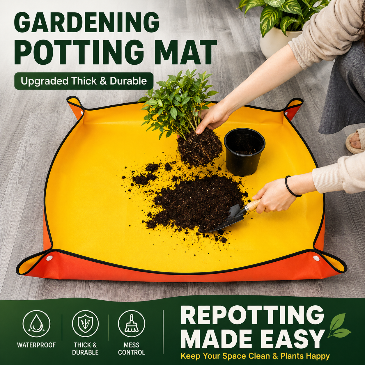 Yellow Waterproof Garden Repotting Mat - 100 x 150 cm Foldable Potting and view 2