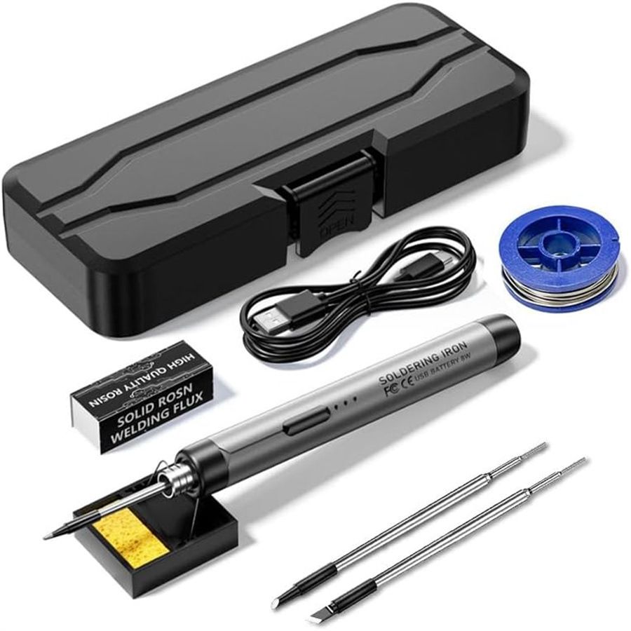 Grey Portable Cordless Soldering Iron Kit with 3 Soldering Tips 5V 8W - 3