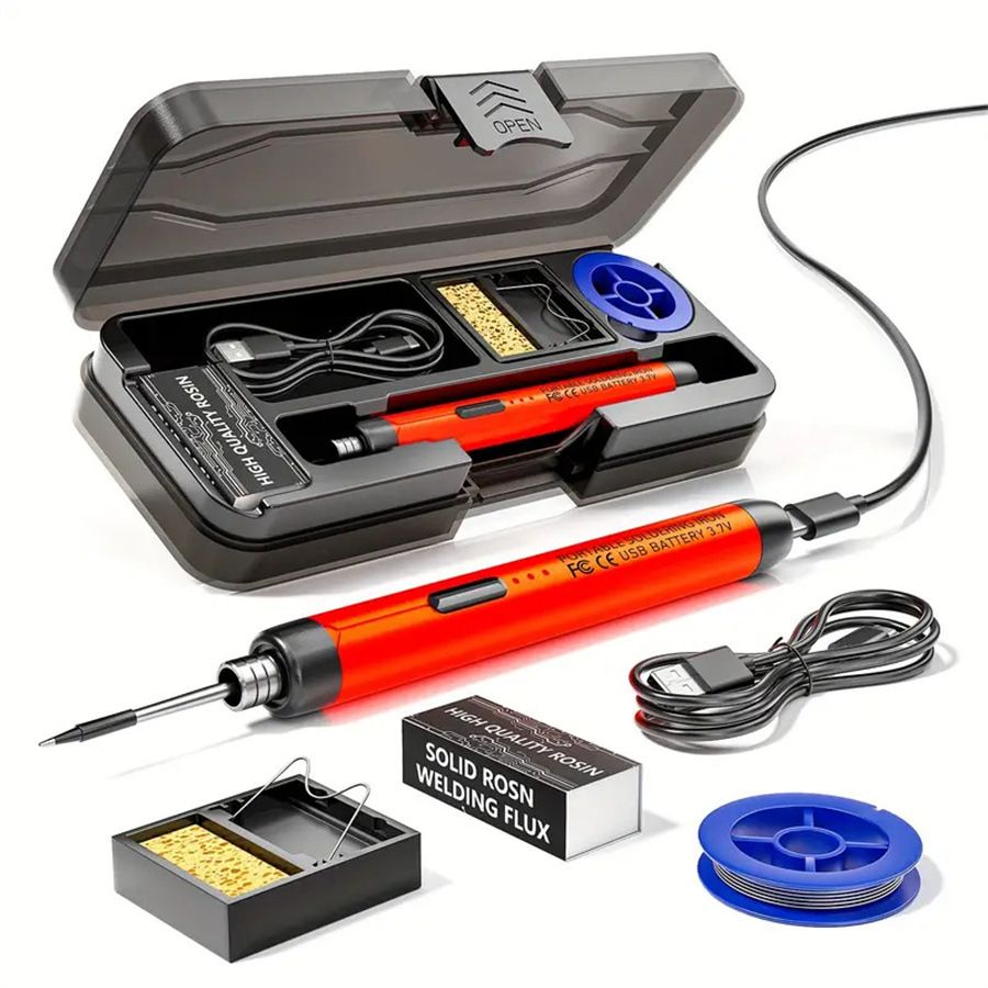 Red Portable Cordless Soldering Iron Kit 5V 8W USB Rechargeable - 3