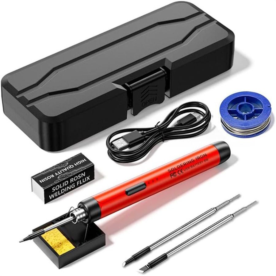 Red Portable Cordless Soldering Iron Kit with 3 Soldering Tips 5V 8W - 3