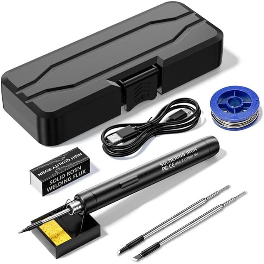 Black Portable Cordless Soldering Iron Kit with 3 Soldering Tips 5V 8W - 3