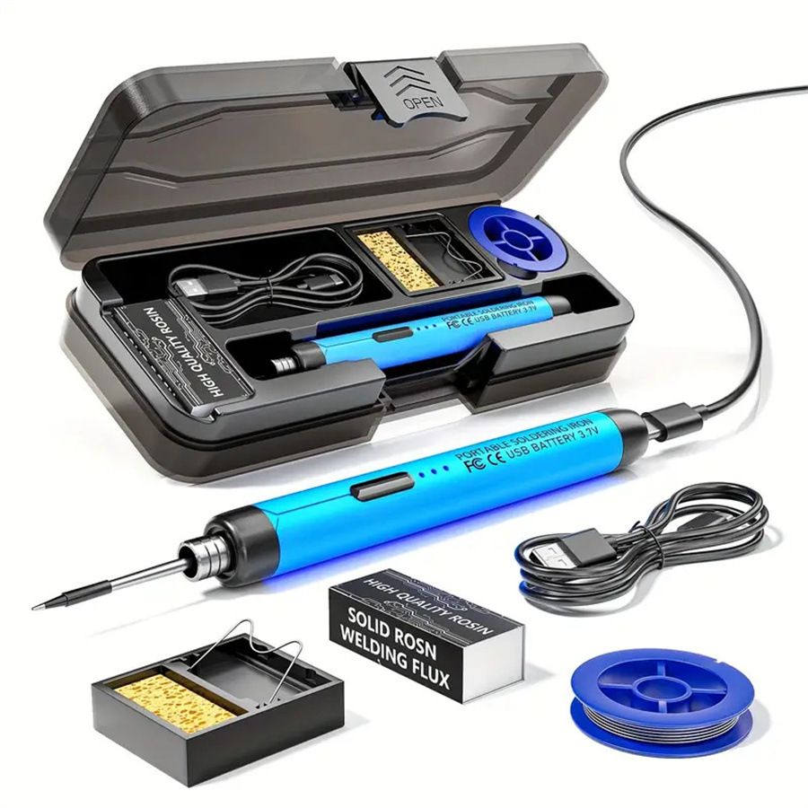 Blue Portable Cordless Soldering Iron Kit 5V 8W USB Rechargeable - 3