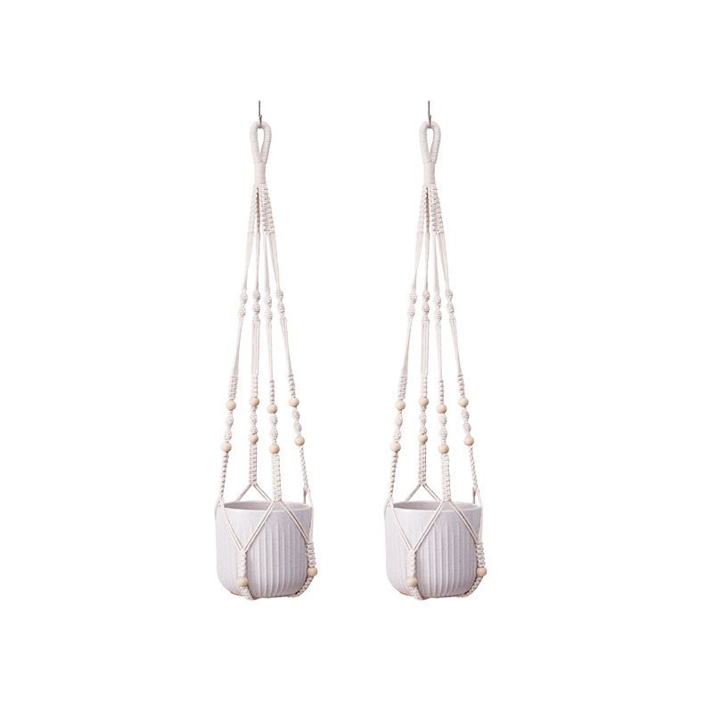 2 Pack Macrame Plant Hanger (White)- 90cm Cotton Rope Hanging Planter Basket