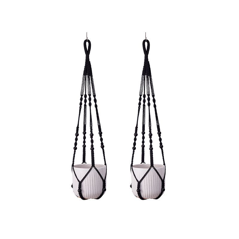 2 Pack Macrame Plant Hanger (Black)- 90cm Cotton Rope Hanging Planter Basket