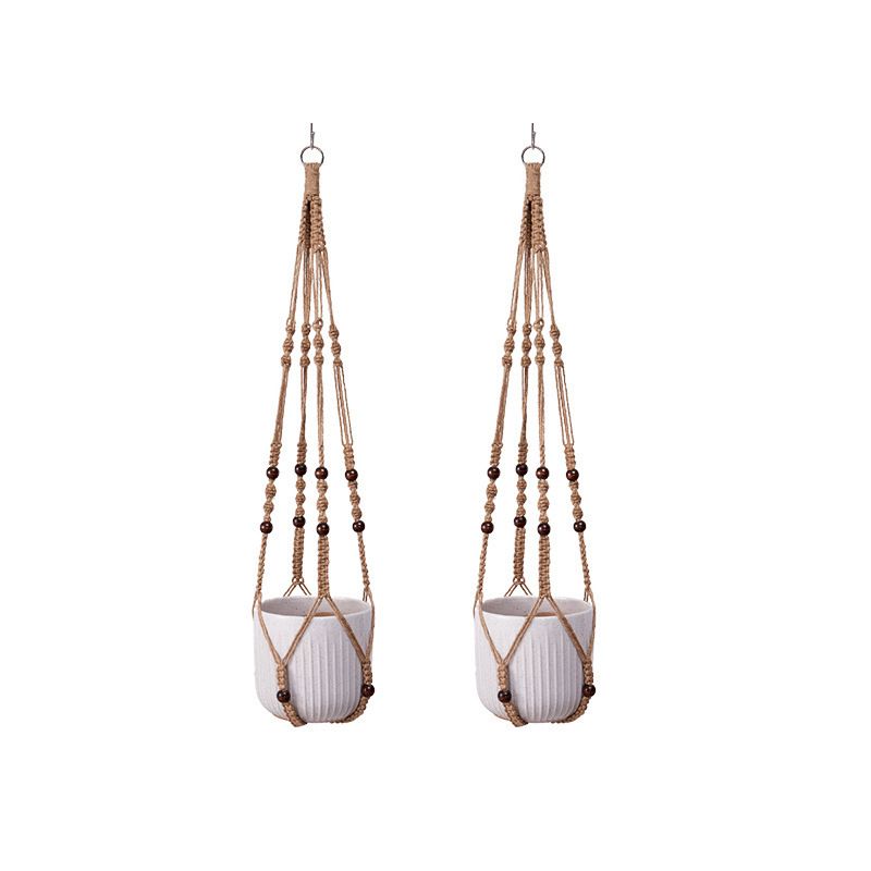 2 Pack Macrame Plant Hanger (Brown)- 90cm Cotton Rope Hanging Planter Basket