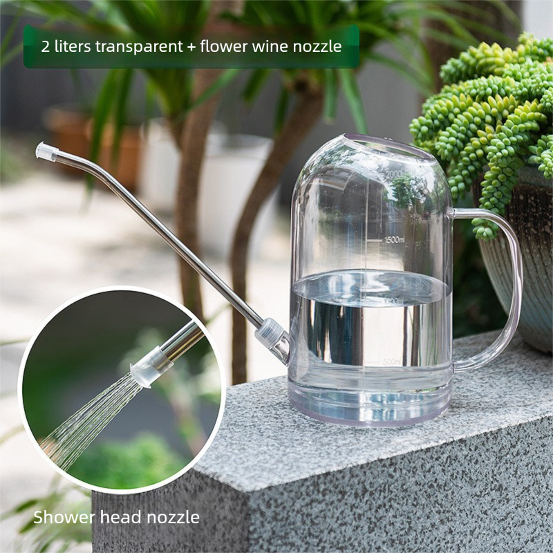 2L Transparent Long Spout Watering Can with Shower Head - Clear Plastic Indoor view 2