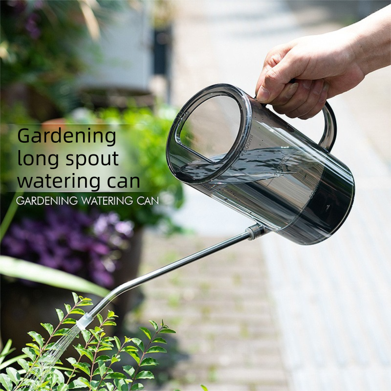 2L Transparent Long Spout Watering Can with Shower Head - Clear Plastic Indoor view 3