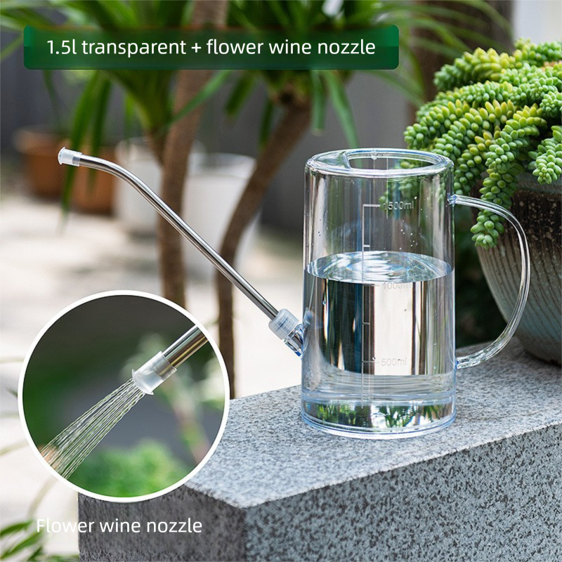 1.5L Transparent Long Spout Watering Can with Shower Head - Clear Plastic view 2