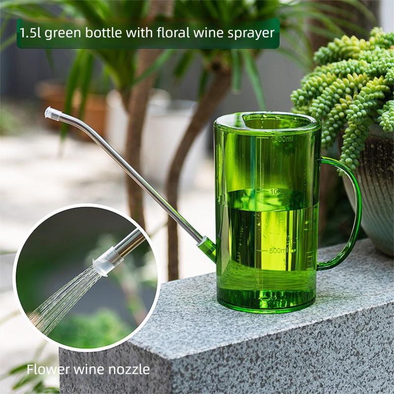 1.5L Green Long Spout Watering Can with Shower Head - Clear Plastic Indoor view 2
