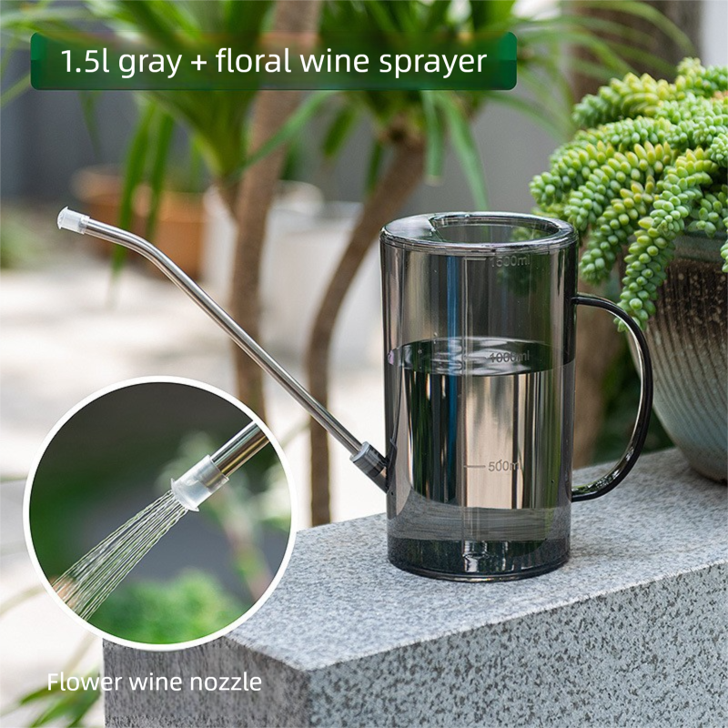1.5L Gray Long Spout Watering Can with Shower Head - Clear Plastic Indoor view 2