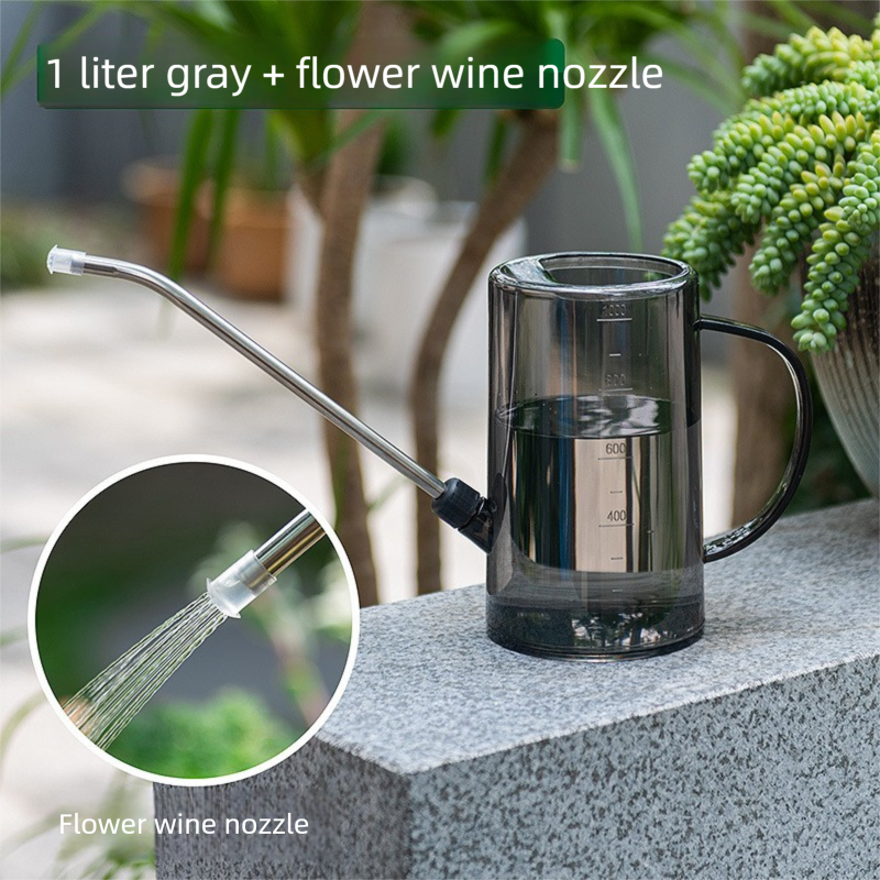 1L Gray Long Spout Watering Can with Shower Head - Clear Plastic Indoor Plant view 2
