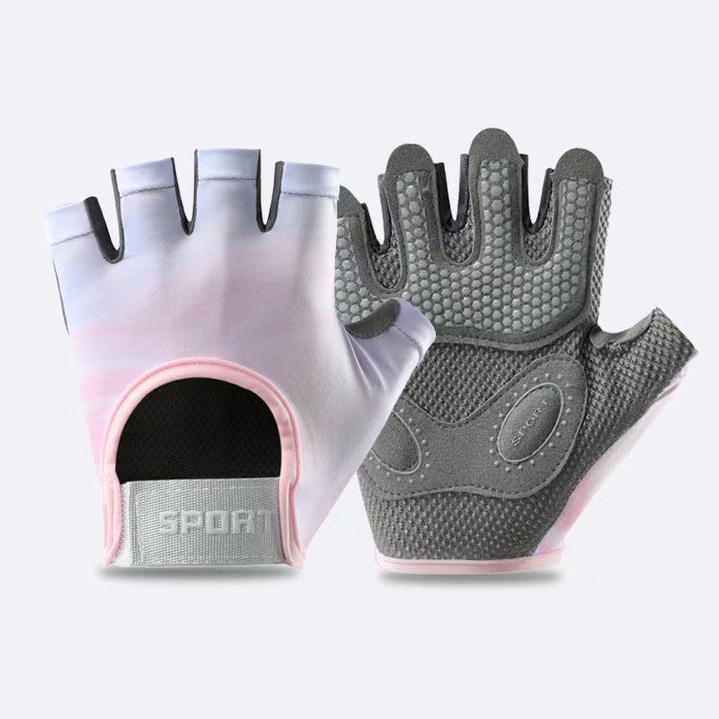Women and Men Gym Gloves (Purple-Pink Size M)- Breathable Half Finger Workout