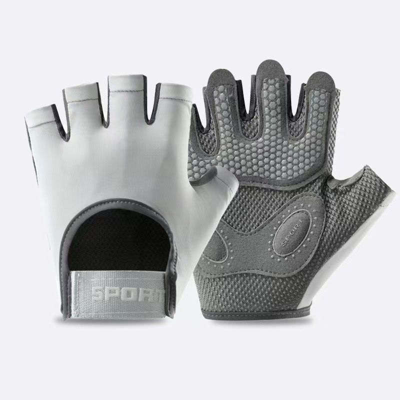 Women and Men Gym Gloves (Gray Size M)- Breathable Half Finger Workout Gloves