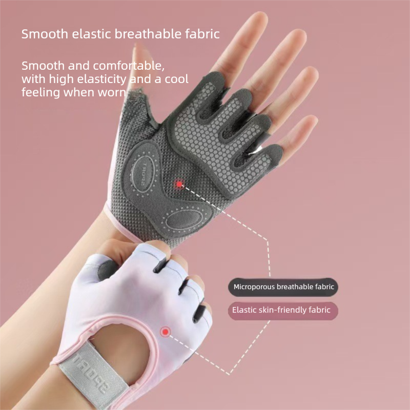 Women and Men Gym Gloves (Gray Size L)- Breathable Half Finger Workout Gloves view 3