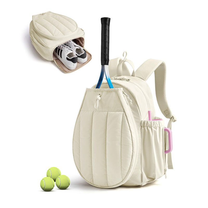 Beige Tennis Backpack with Shoe Compartment - Pickleball & Badminton Racket Bag