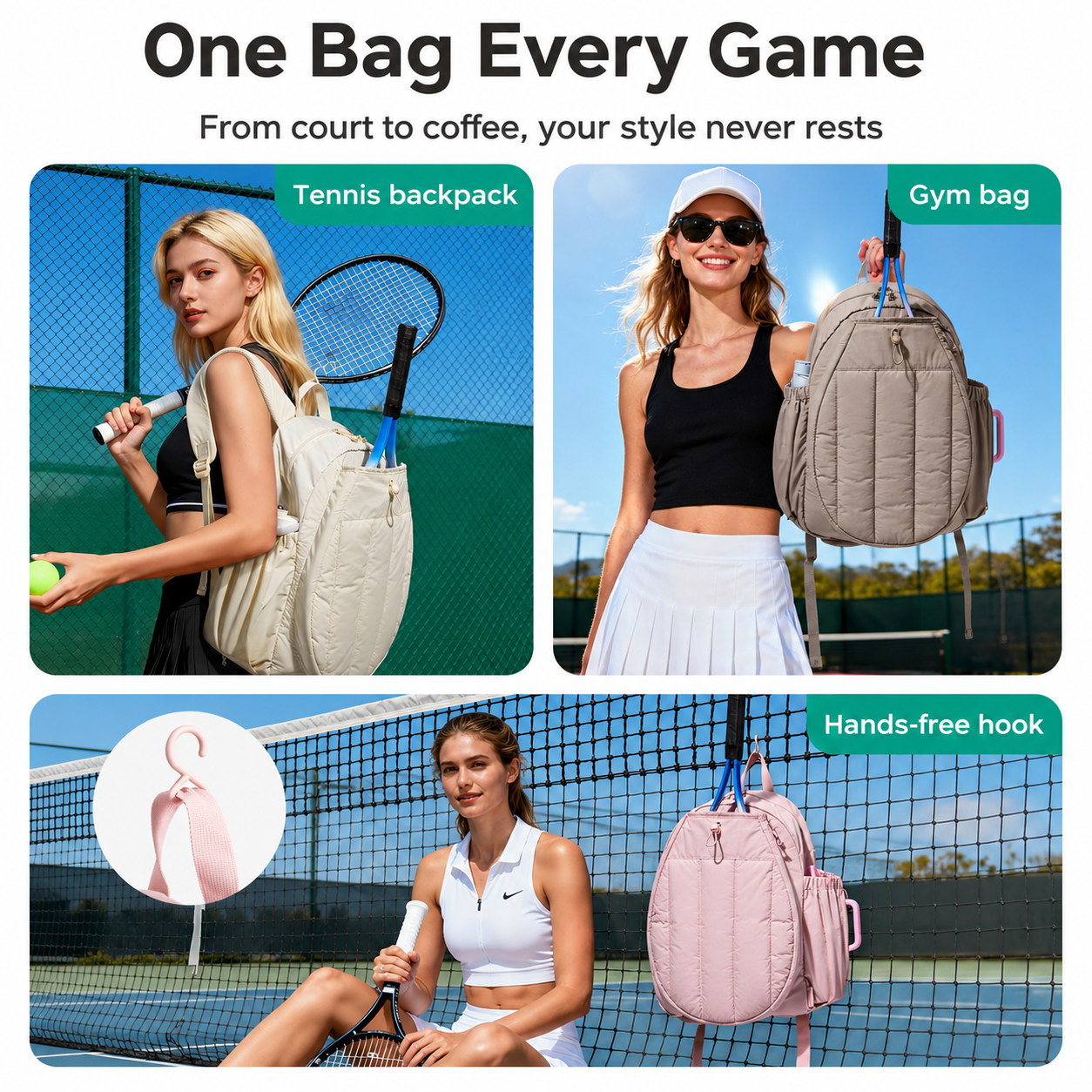 Beige Tennis Backpack with Shoe Compartment - Pickleball & Badminton Racket Bag view 2