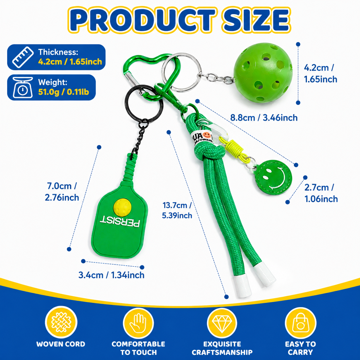 1 Piece Pickleball Keychain Bag Charm - Green Sports Pendant with Mini Paddle view 6