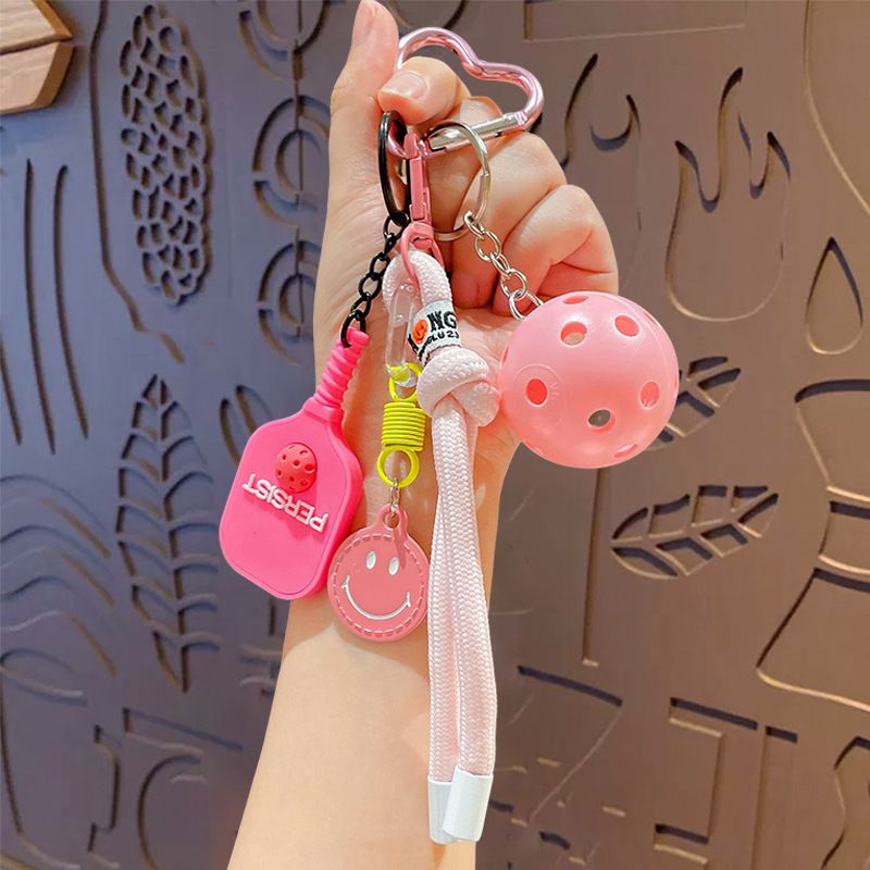 1 Piece Pickleball Keychain Bag Charm - Pink Sports Pendant with Mini Paddle view 2