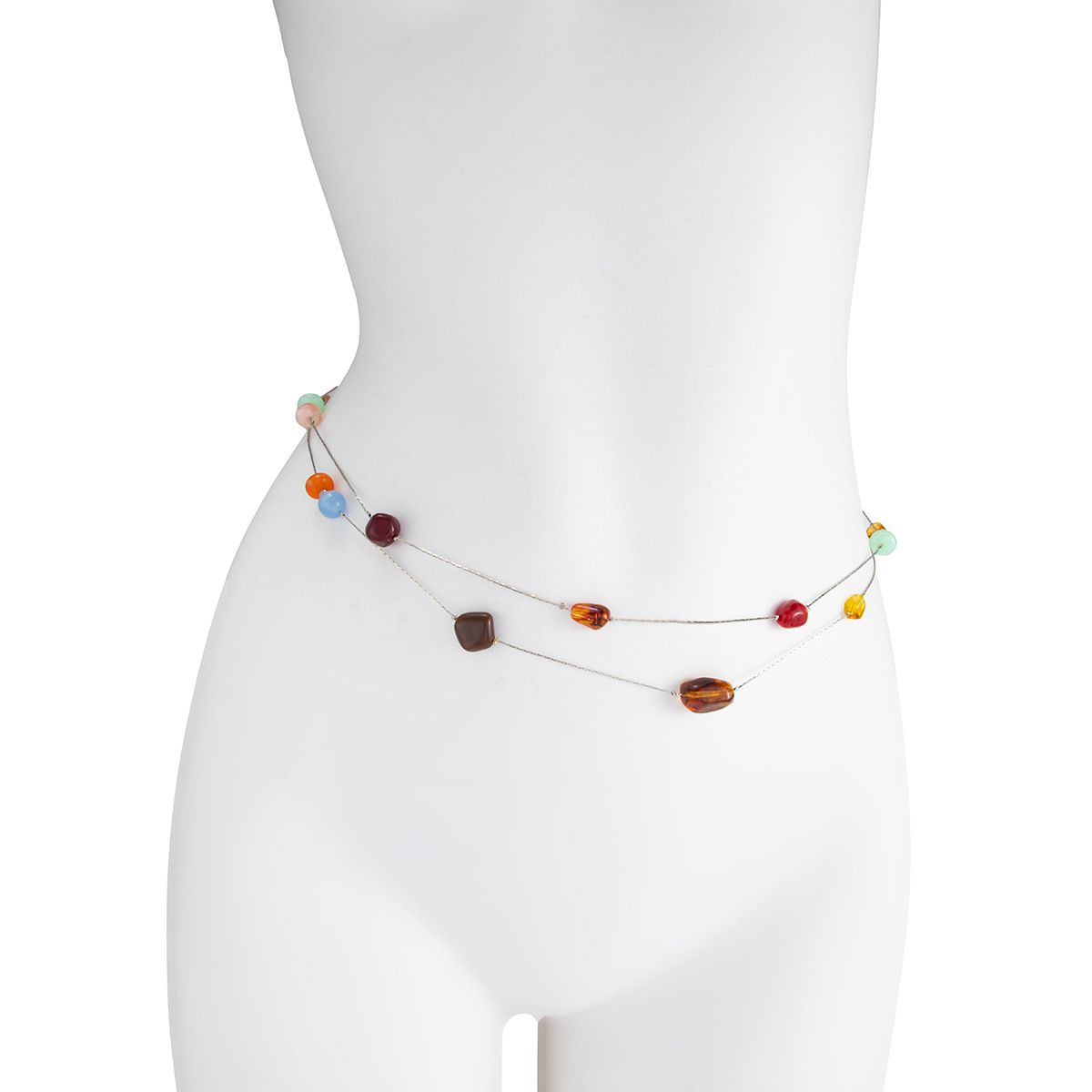 Gold Tone Resin Bead Body Chain - 90cm Delicate Metal Waist Chain with Amber