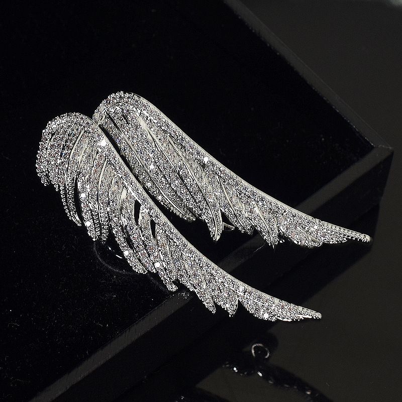 Crystal Wing Brooch for Women - Full Rhinestone Angel Feather Pin view 2