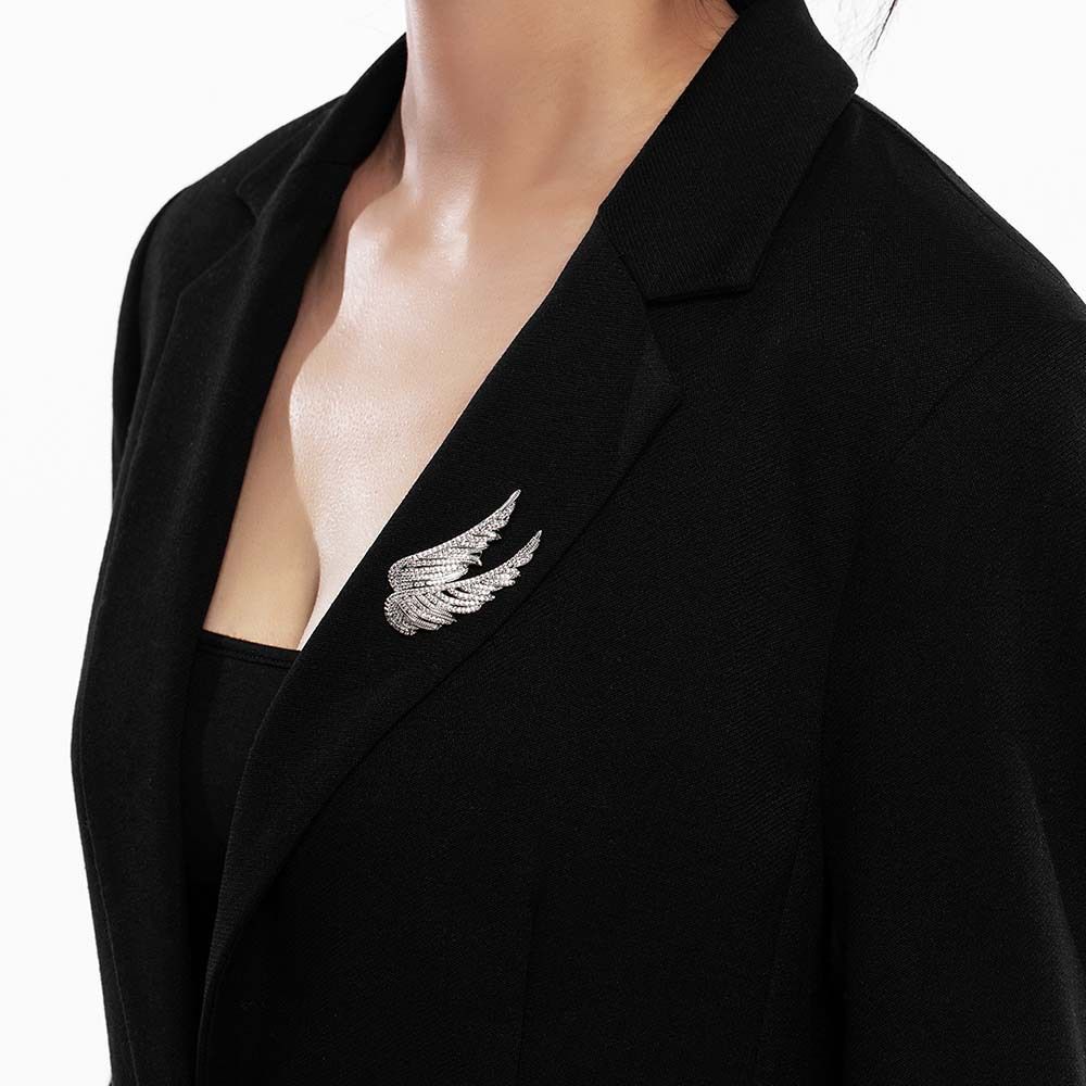 Crystal Wing Brooch for Women - Full Rhinestone Angel Feather Pin view 3