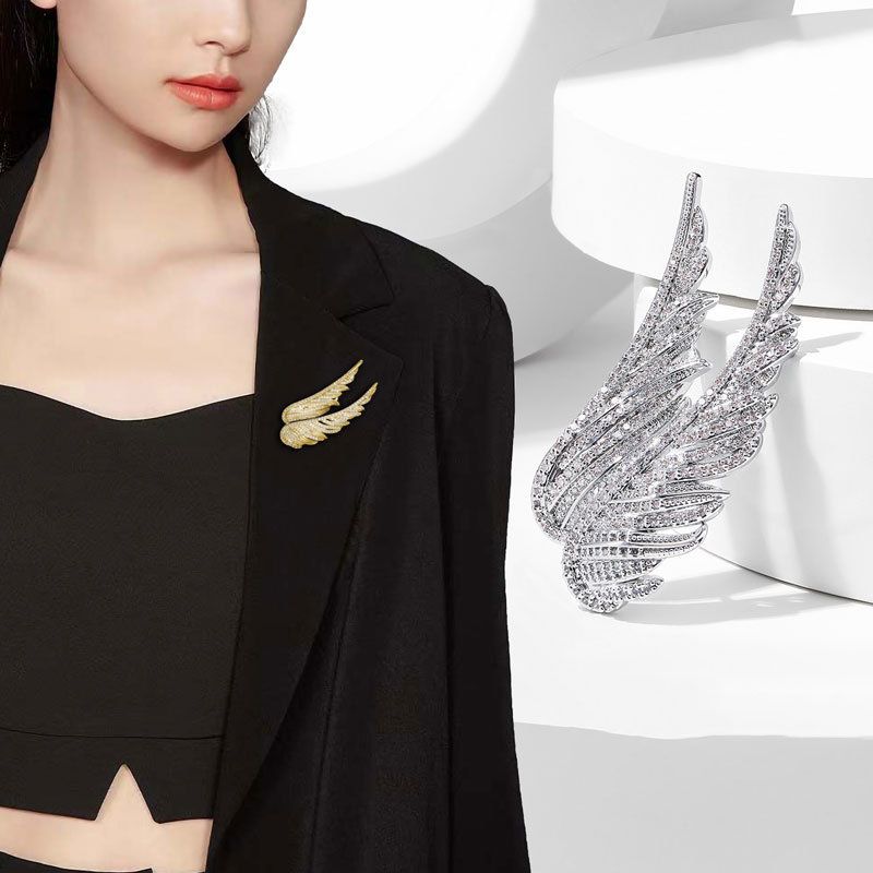 Crystal Wing Brooch for Women - Full Rhinestone Angel Feather Pin view 4