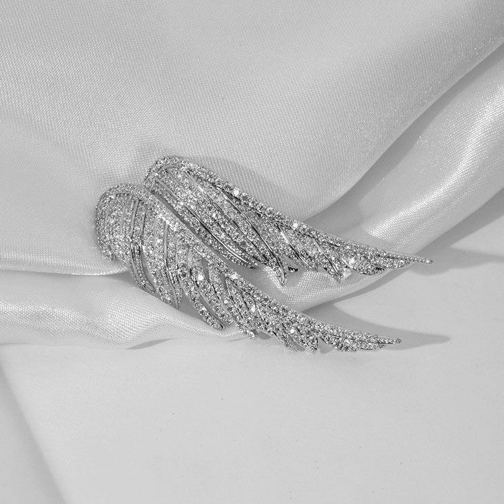 Crystal Wing Brooch for Women - Full Rhinestone Angel Feather Pin view 5