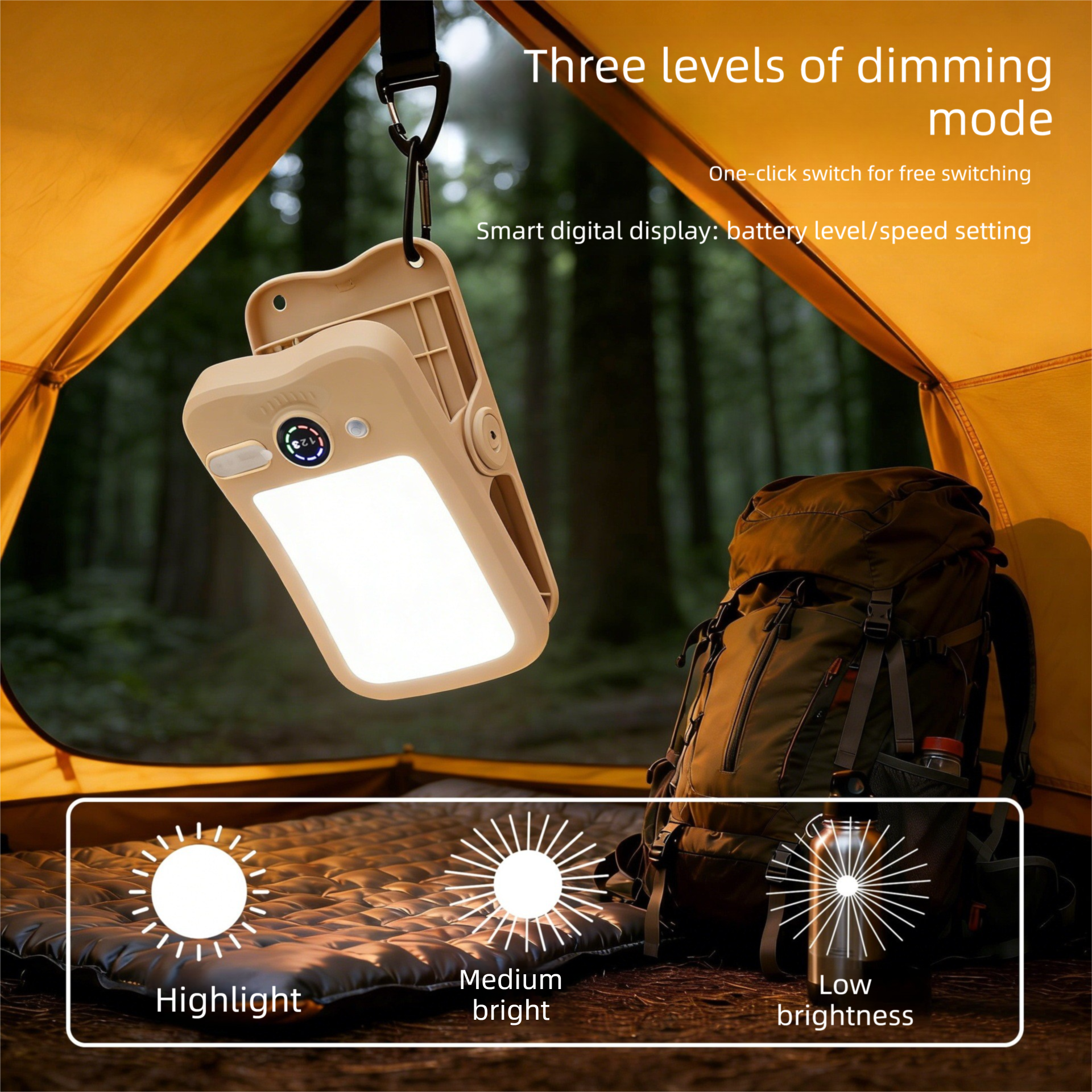 Solar Camping Lantern with Clip Grey- 2000mAh USB and Solar Rechargeable view 5