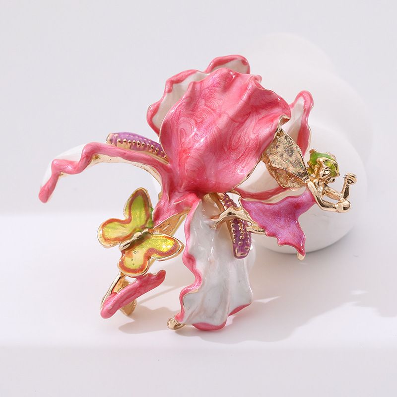 Vintage Large Flower Enamel Brooch with Fairy and Butterfly Pink - Luxury view 4