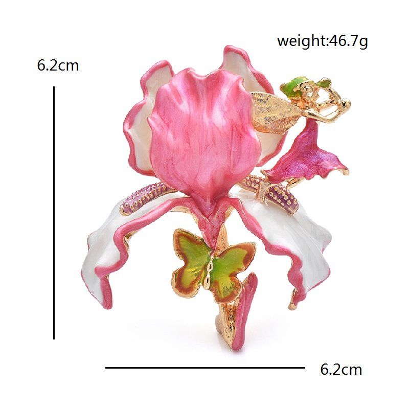 Vintage Large Flower Enamel Brooch with Fairy and Butterfly Pink - Luxury view 6