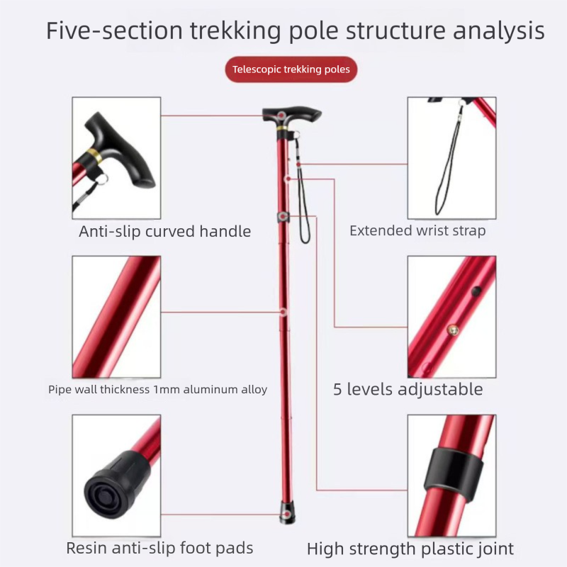 Folding Hiking Stick Blue - Adjustable Aluminum Telescopic Walking Cane view 3