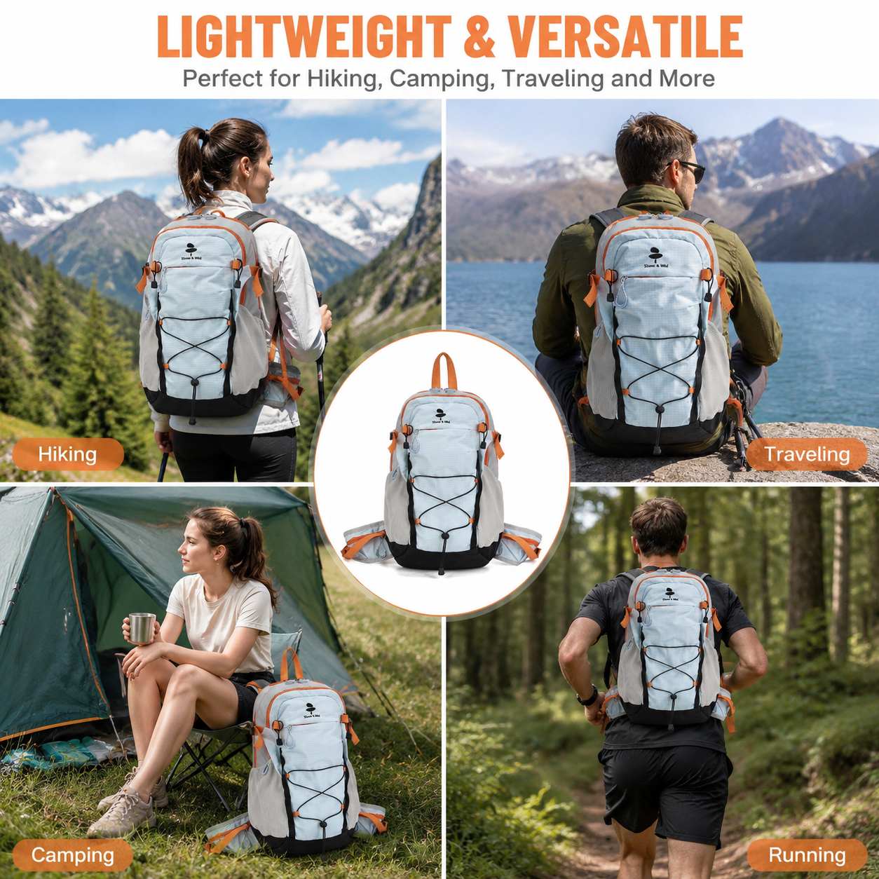 Lightweight Hiking Backpack 20L Light Blue-gray - Ultralight Oxford Cloth view 2